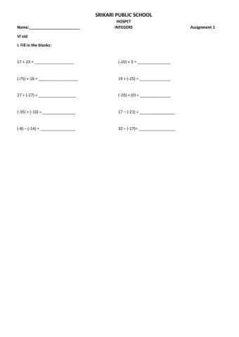 Integers - Addition and Subtraction