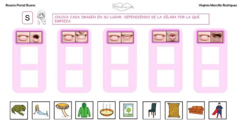 Clasificar sílabas con sonido S inicial en palabras, con articulemas.
