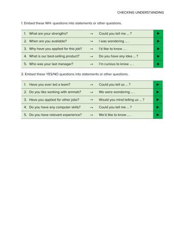 Embedded questions – Checking understanding