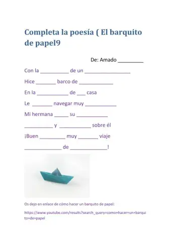 Completa la poesía -El barquito de papel-