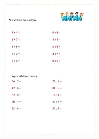 Tabela mnożenia i dzielenia