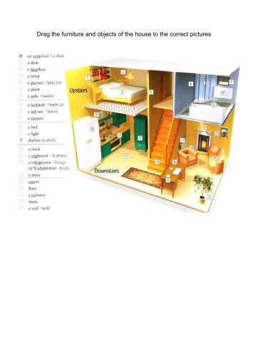 Put the names of the furniture and objects in the house