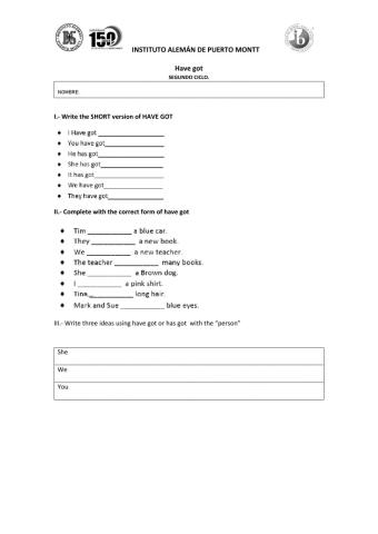 Unit 3: Have got affirmative