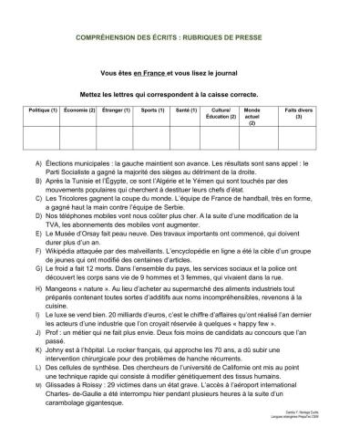 Rubriques de presse et l'article