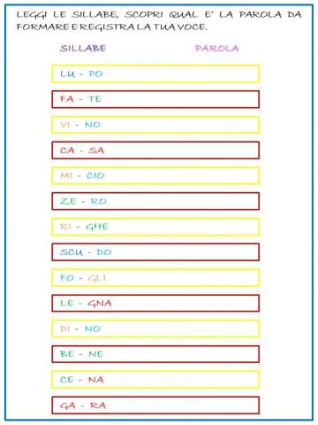 Lettura di sillabe e formazione di parole