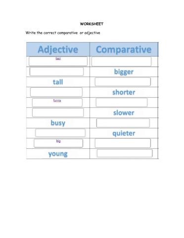 Worksheet comparatives