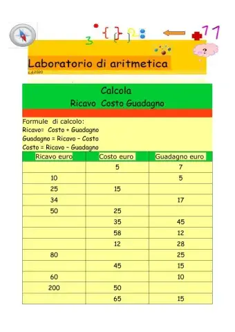 Calcola il ricavo costo e guadagno