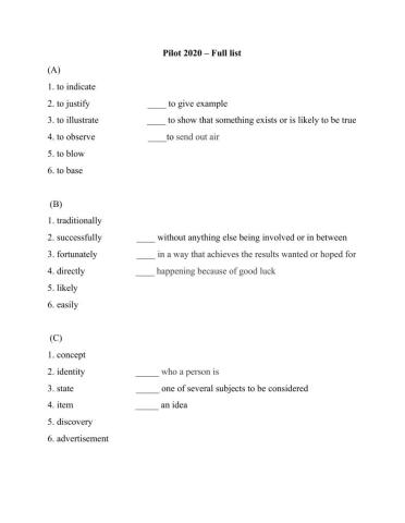 Pilot 2020 - full list