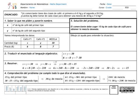 Sistemas de ecuaciones. Problemas