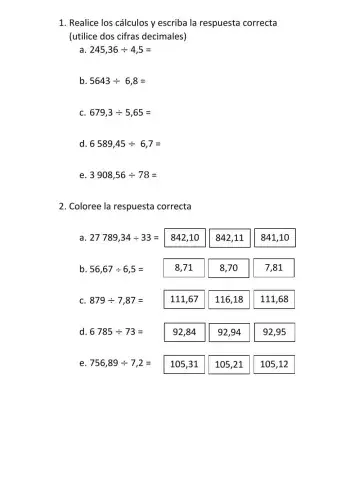 Divisiones con números decimales