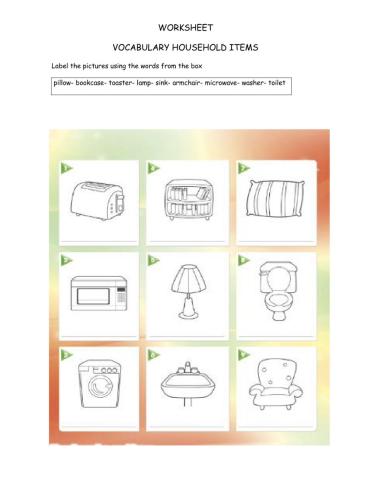 Worksheet Household Items