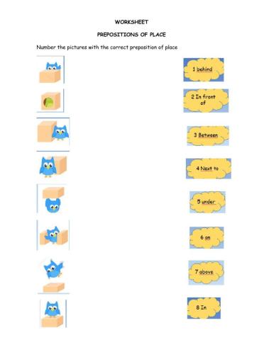 Worksheet PREPOSITIONS OF PLACE