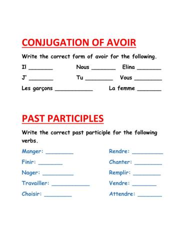 Passé Composé with avoir