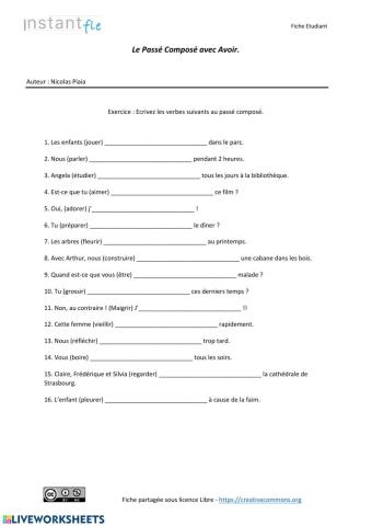 Passé composé avec avoir