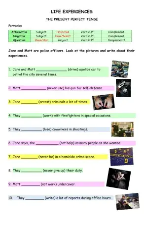 Life experiences: present perfect