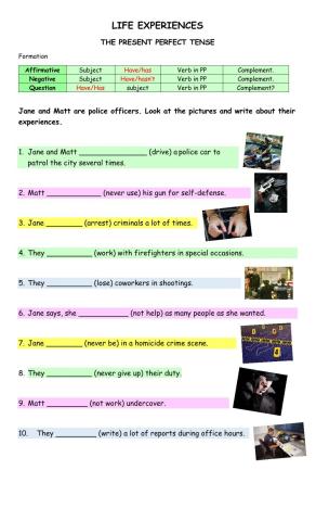 Life experiences: present perfect