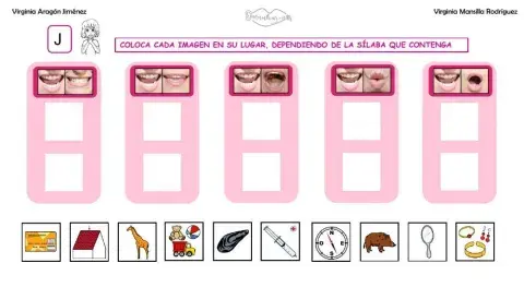 Clasificar sílabas con sonido J en palabras, con articulemas.