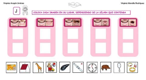 Clasificar sílabas con sonido J en palabras, con articulemas.