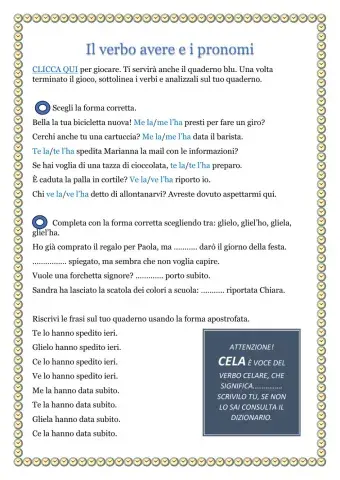 Il verbo avere e i pronomi