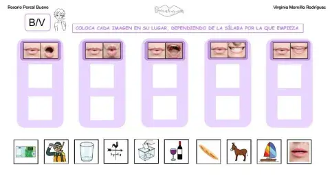 Clasificar sílabas  con sonido B inicial en palabras con articulemas
