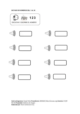 Dictado de números hasta 30