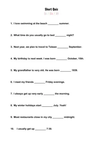 Prepositions: in-on-at