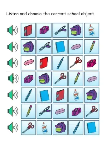School objects vocabulary