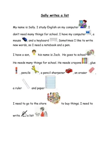 Story: Sally writes a list