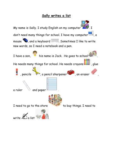 Story: Sally writes a list