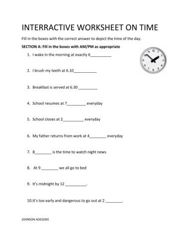 Interactive Worksheet on Time