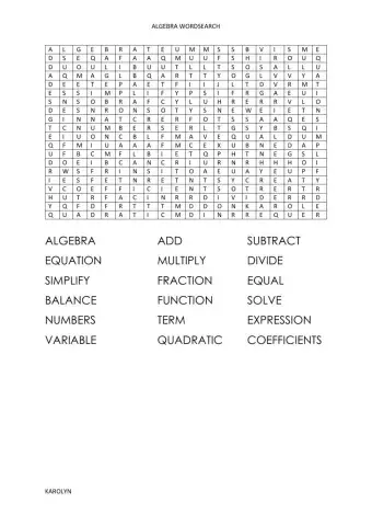 Algebra wordsearch