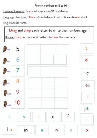French numbers 5 to 10