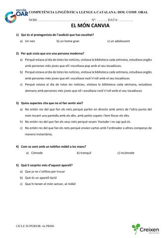 Comprensió oral El món canvia