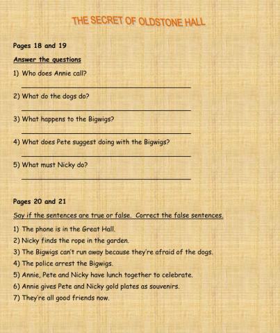 The Secret of Oldstone Hall - Activities 5