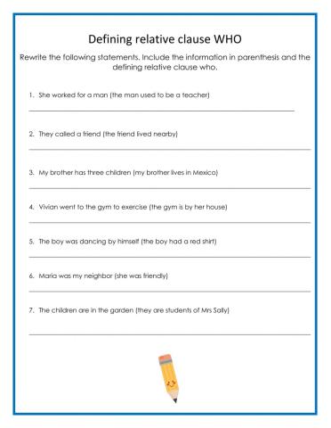 Defining Relative Clauses Who That