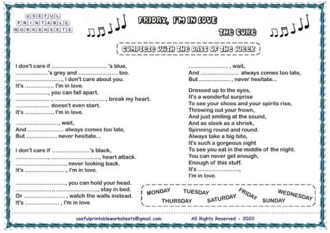 Friday I'm in love. Song 1