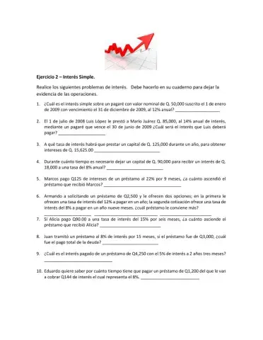 Ejercicio 2- Interés Simple