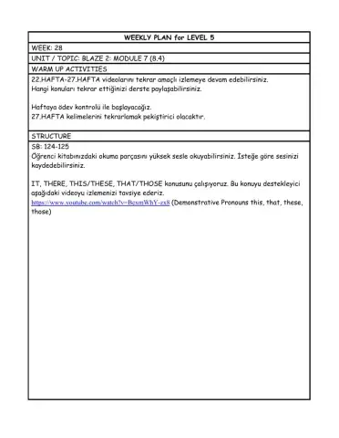 level 5 weekly plan 28