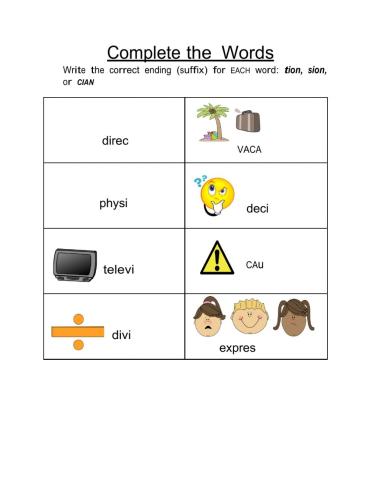 Word endings tion, cion, sion