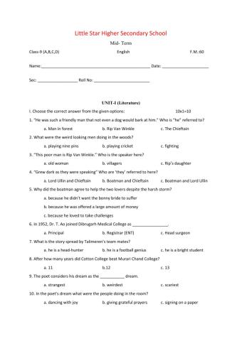 English Interactive Test Class 9