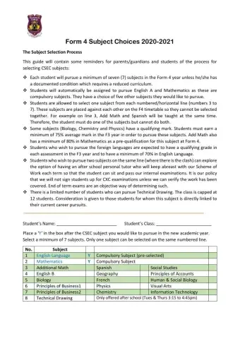 NGC Form 4 CXC CSEC Subject Selection