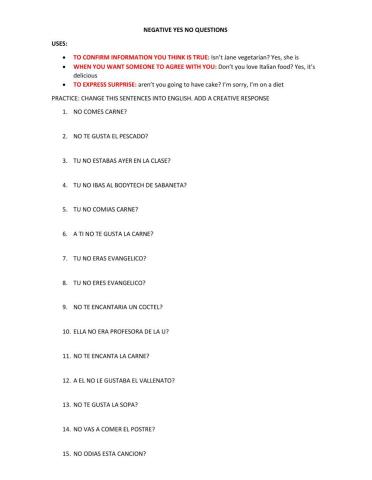 Negative yes no questions