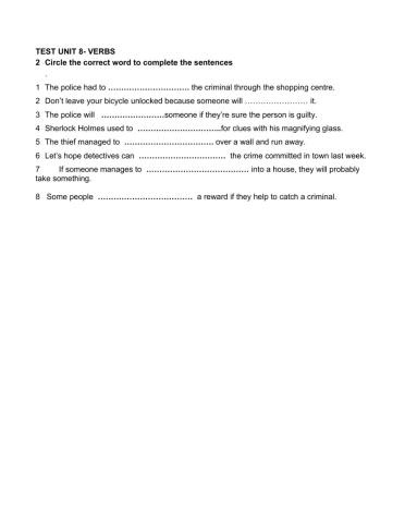 Unit 8- Crime Vocabular Verbs