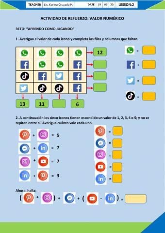 Actividad de refuerzo . Valor Numérico