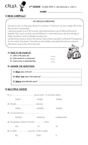 2nd GRADE - Class test Unit 2