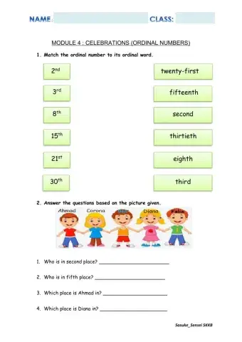 Year 4 Module 4 :Ordinal Numbers