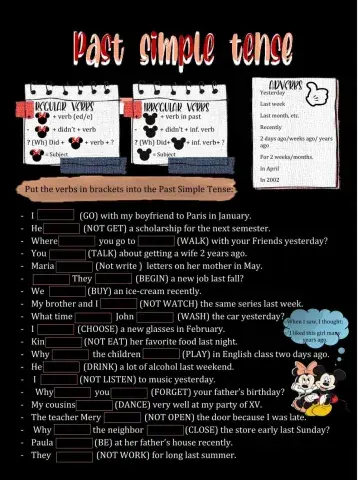 Simulate quiz past simple tense