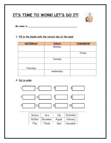 Months of the year-Seasons-ordinal numbers