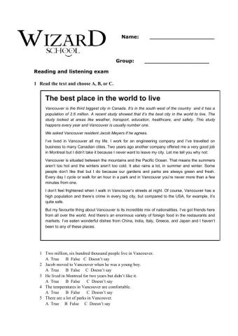 English file elementary reading and listening test