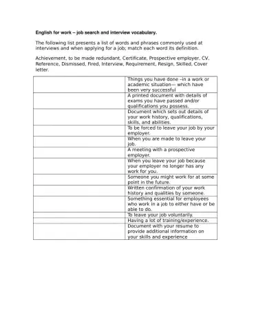 Common words in job interviews